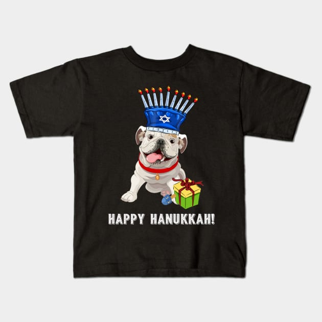 Bulldog Menorah Hat  Hanukkah Chanukah Kids T-Shirt by TeeSky